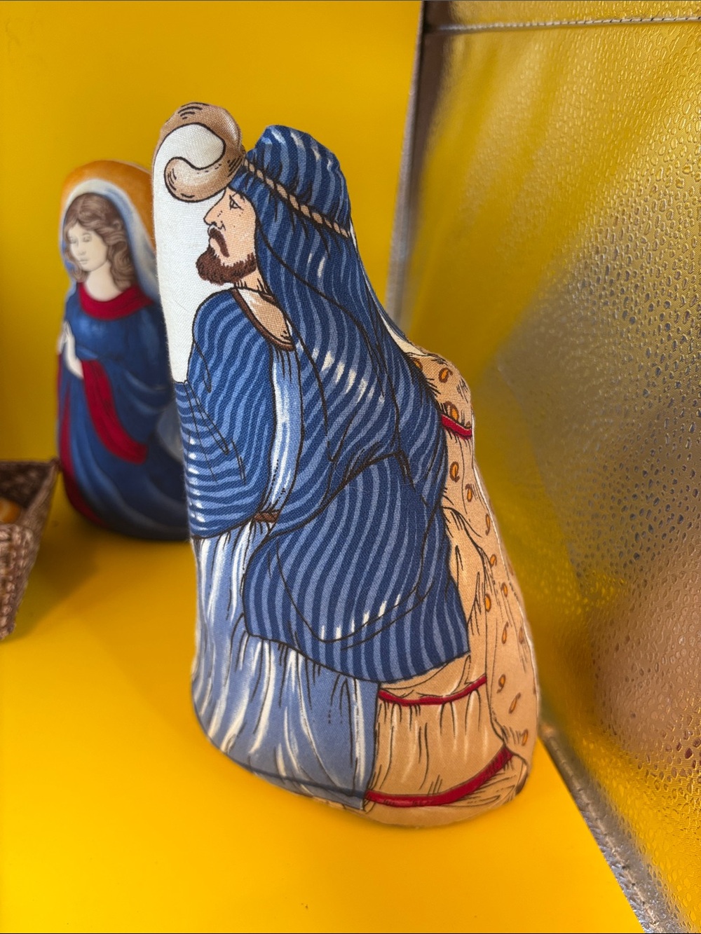 Handcrafted Fabric Nativity Set in Red, Blue, Green, Tan - Picture 7 of 9